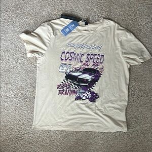 ROMWE Cream Short Sleeve Tee Cosmic Speed